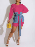 Vestido vaquero con cordones y bordado de letras