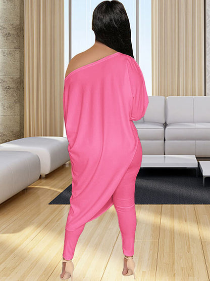 Pantalones largos de dos piezas con un hombro y talla grande