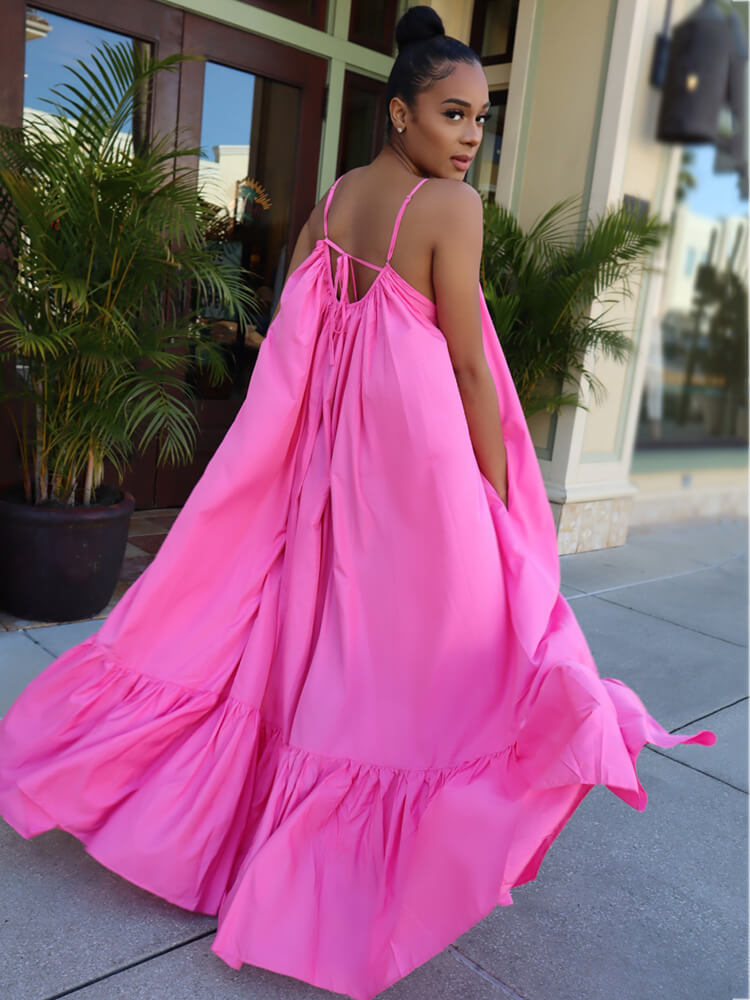 Vestidos largos con vuelo en la playa con volantes y tirantes finos de talla grande