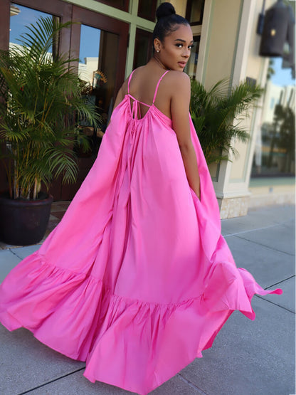 Vestidos largos con vuelo en la playa con volantes y tirantes finos de talla grande