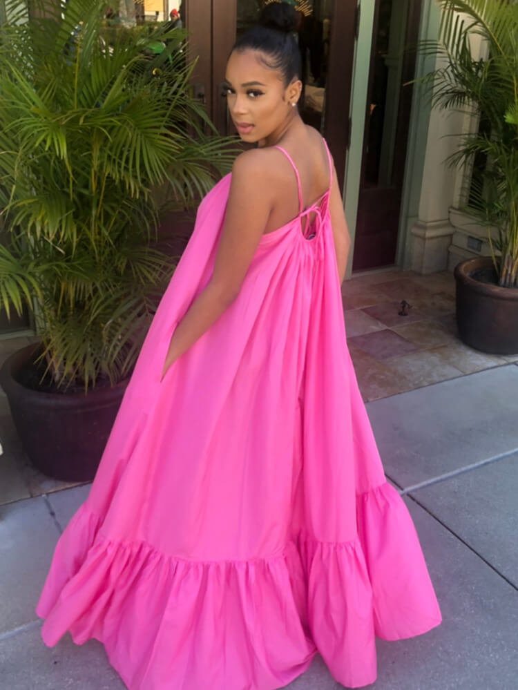 Vestidos largos con vuelo en la playa con volantes y tirantes finos de talla grande