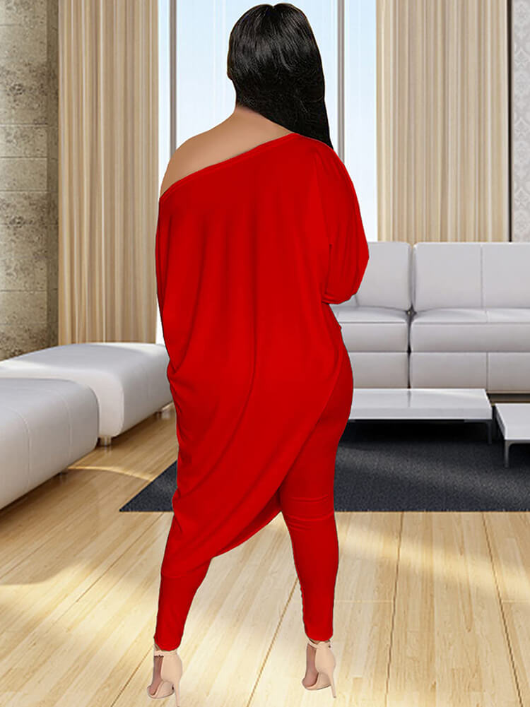 Pantalones largos de dos piezas con un hombro y talla grande