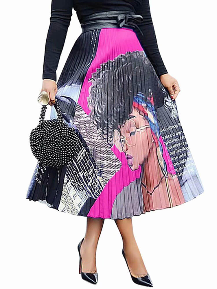 Cartoon Printed High Waist  Midi Skirts