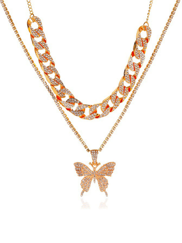 Collares en capas con colgante de mariposa