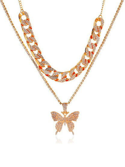 Collares en capas con colgante de mariposa