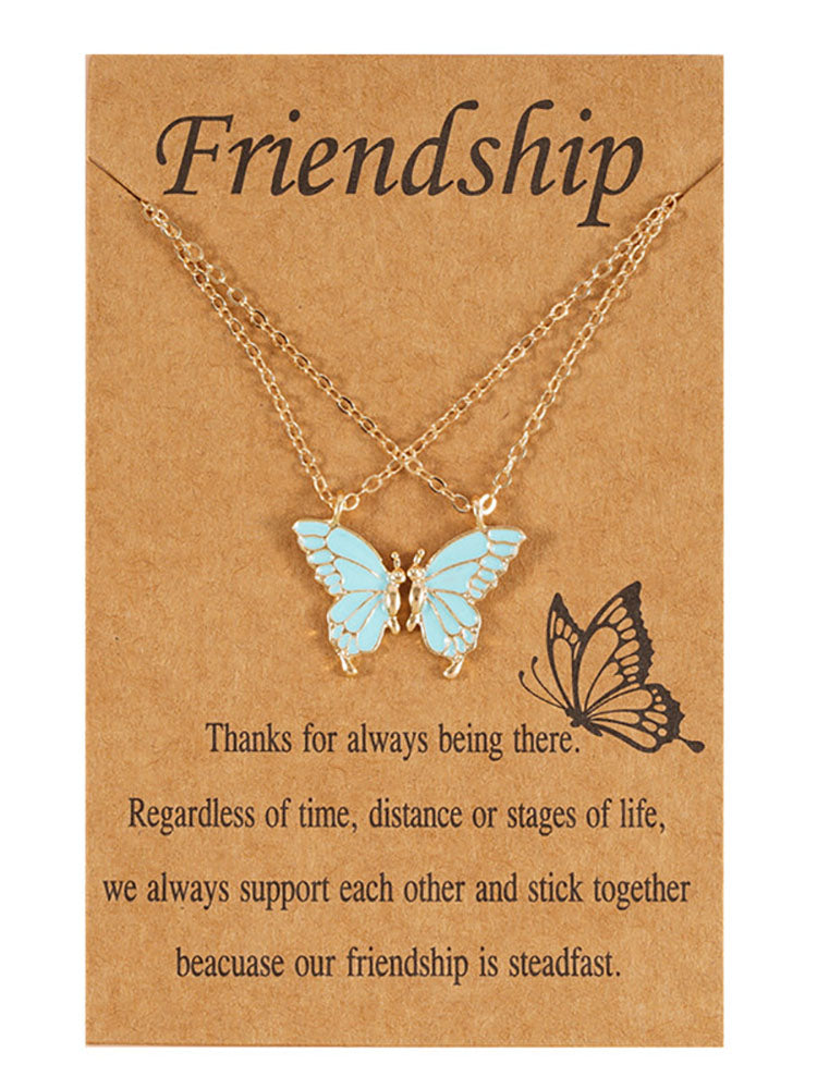 Collares de cadena con colgante de mariposa de doble capa