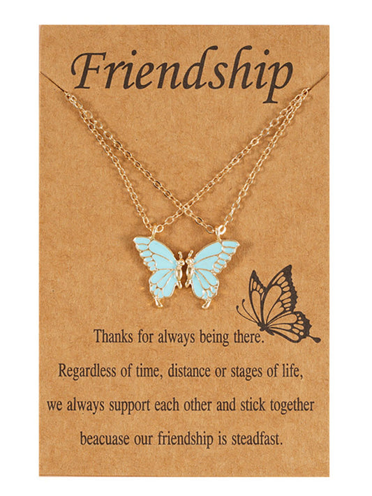 Collares de cadena con colgante de mariposa de doble capa