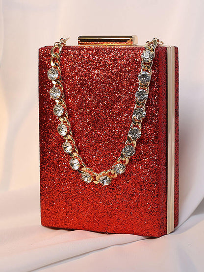 Bolso cuboide con cadena y purpurina de diamantes de imitación