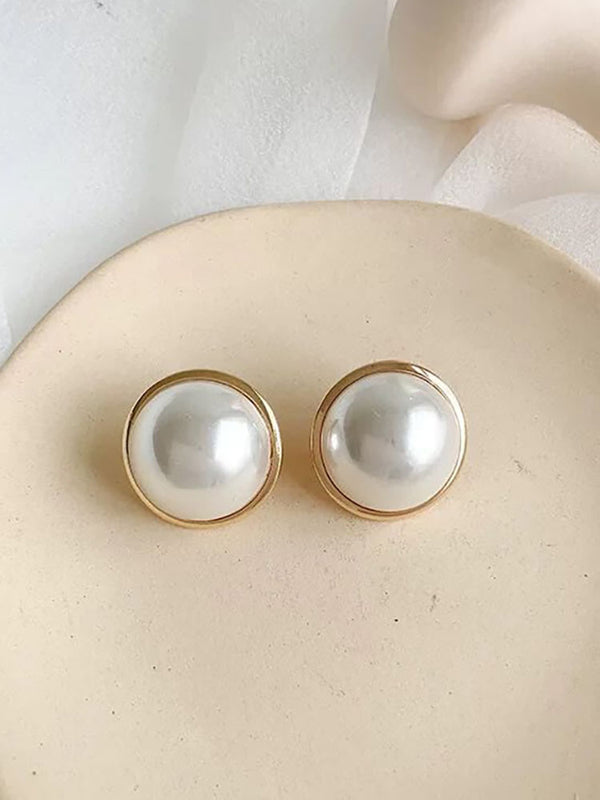 Retro Minimalist Round Pearl Earrings