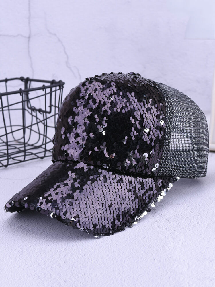 Gorras de béisbol de malla con lentejuelas brillantes