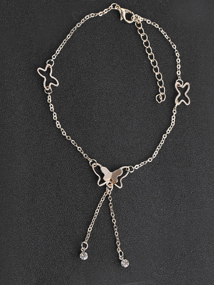 Tobilleras con diamantes de imitación y borlas de mariposa dulce