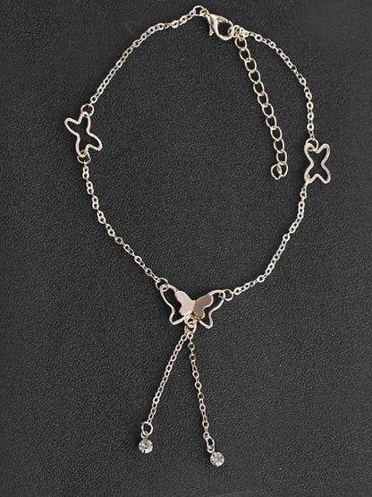 Tobilleras con diamantes de imitación y borlas de mariposa dulce