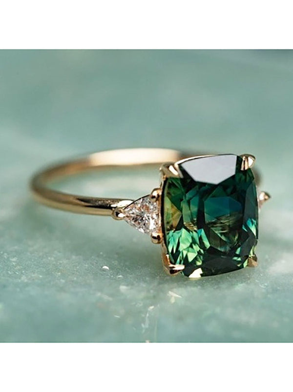 Green Gemstone Four Prong Ring