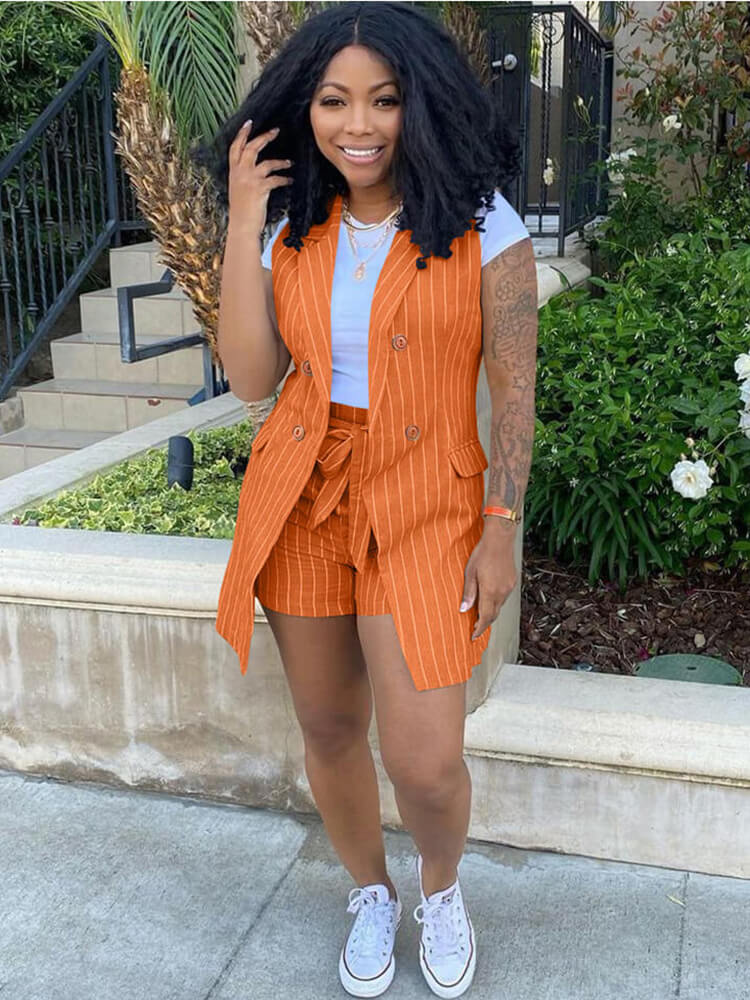 Trajes de chaleco tipo blazer casual de dos piezas a rayas