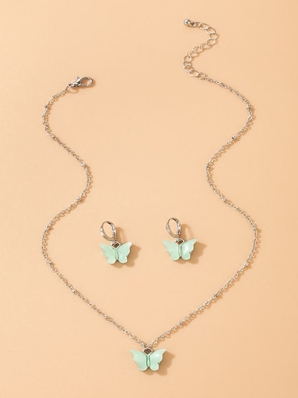 Sweet Butterfly Chain Necklace & Earrings