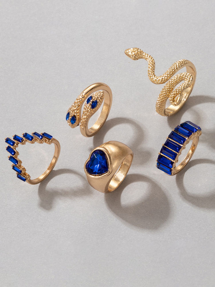 Conjuntos de anillos de diamantes y esmeraldas de imitación de serpiente