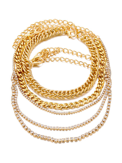 Tobillera con pulseras de cadena multicapa