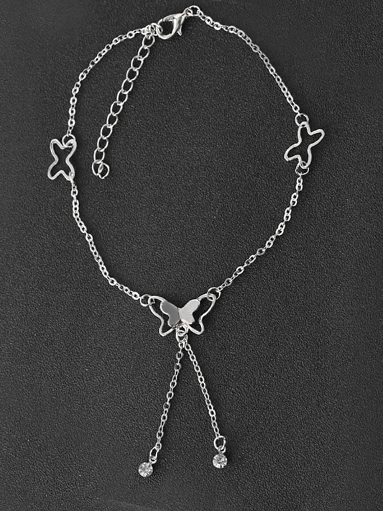 Tobilleras con diamantes de imitación y borlas de mariposa dulce