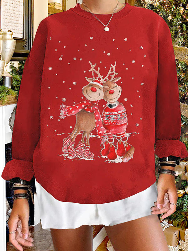 Christmas Reindeer Fleece Long Sleeves Pullover Top