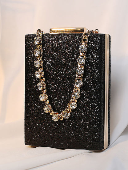 Bolso cuboide con cadena y purpurina de diamantes de imitación