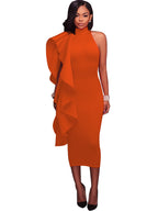 Vestidos midi con volantes y sin mangas con cuello simulado