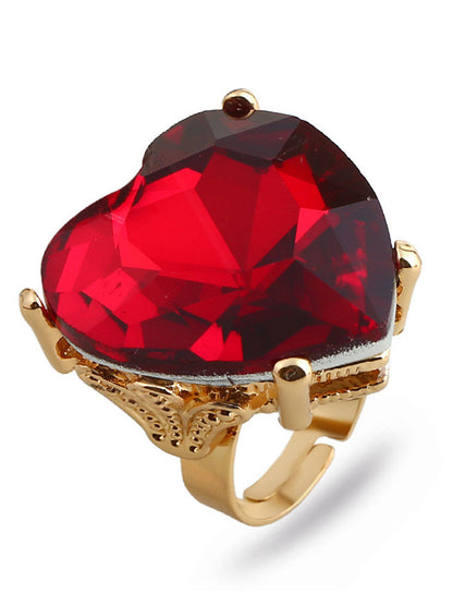 Anillo de piedras preciosas de imitación retro en forma de corazón