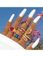 Conjuntos de anillos de diamantes y esmeraldas de imitación de serpiente