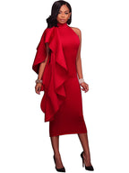 Vestidos midi con volantes y sin mangas con cuello simulado