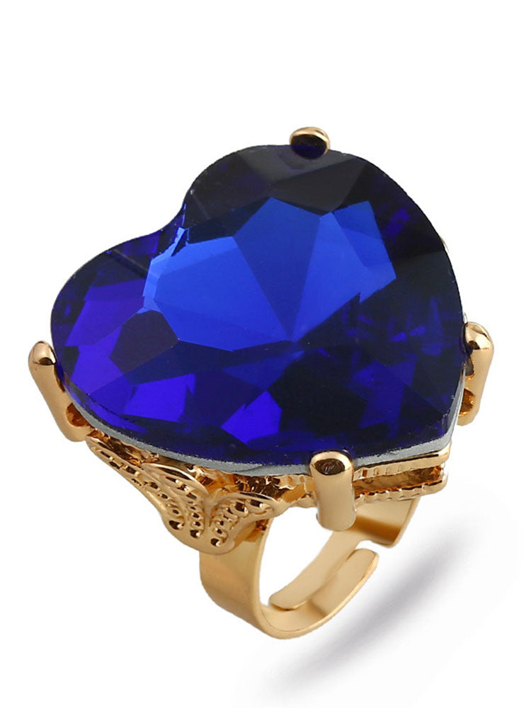 Anillo de piedras preciosas de imitación retro en forma de corazón