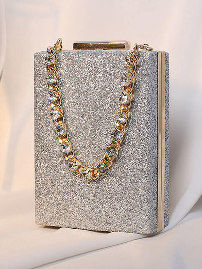 Bolso cuboide con cadena y purpurina de diamantes de imitación