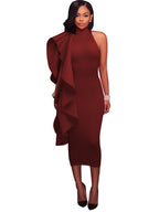 Vestidos midi con volantes y sin mangas con cuello simulado