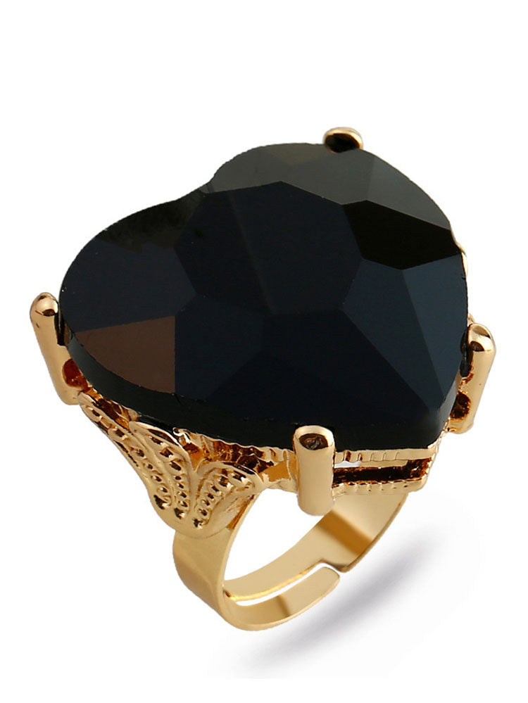 Anillo de piedras preciosas de imitación retro en forma de corazón