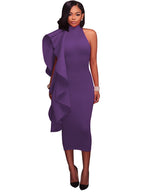 Vestidos midi con volantes y sin mangas con cuello simulado