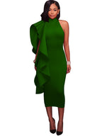 Vestidos midi con volantes y sin mangas con cuello simulado
