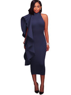 Vestidos midi con volantes y sin mangas con cuello simulado