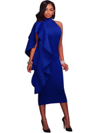 Vestidos midi con volantes y sin mangas con cuello simulado