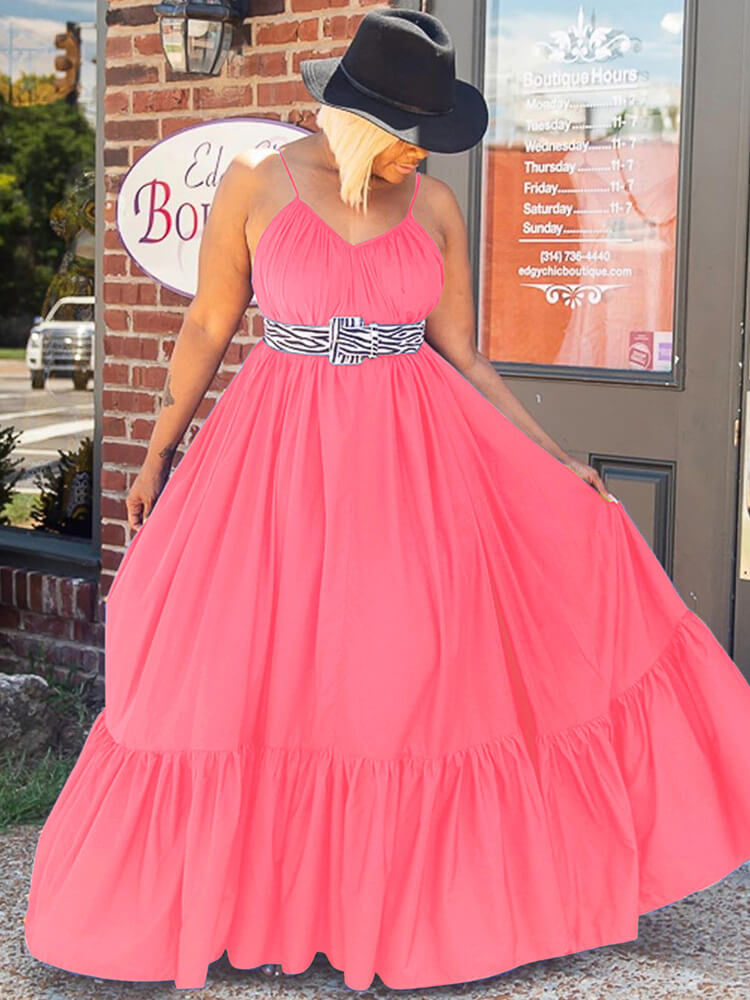 Vestidos largos con vuelo en la playa con volantes y tirantes finos de talla grande