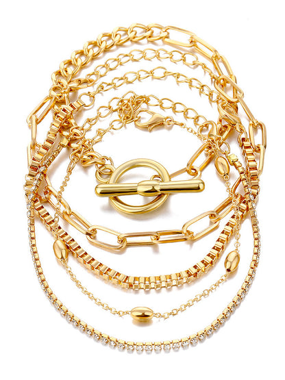 Tobillera con pulseras de cadena multicapa