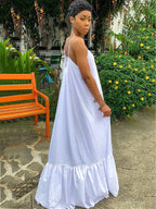 Vestidos largos con vuelo en la playa con volantes y tirantes finos de talla grande