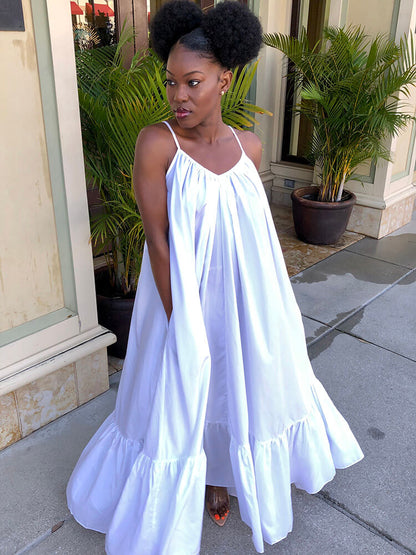 Vestidos largos con vuelo en la playa con volantes y tirantes finos de talla grande