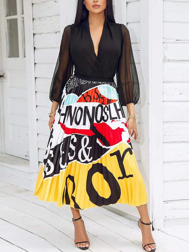 Cartoon Printed High Waist  Midi Skirts