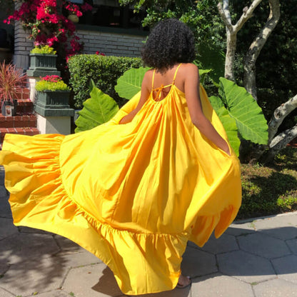 Vestidos largos con vuelo en la playa con volantes y tirantes finos de talla grande