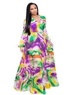 Vestidos largos bohemios cruzados con cuello en V y estampado floral de gasa