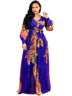 Vestidos largos bohemios cruzados con cuello en V y estampado floral de gasa