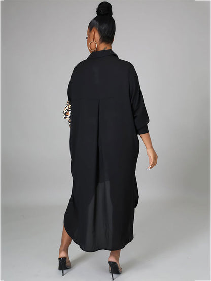 Oversize Irregular Leopard Print Patchwork Shirt Dress