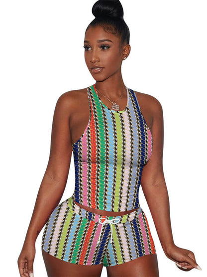 Conjuntos de pantalones cortos de dibujos animados de teñido anudado colorido de dos piezas