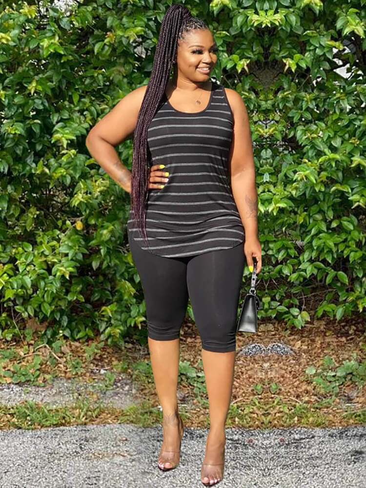 Two Piece Plus Size Sleeveless Top shorts Set