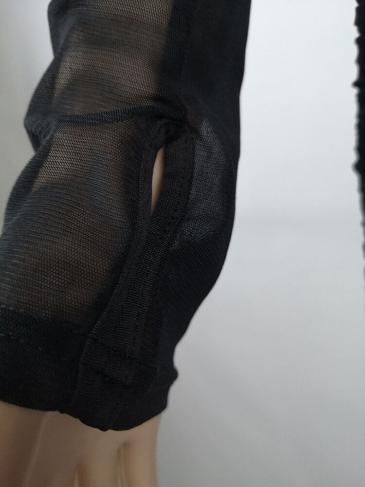 3 piezas Vestidos ajustados de malla transparente fruncidos de manga larga 