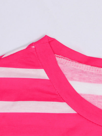 Vestidos largos con bolsillo a rayas y cuello redondo de manga corta 