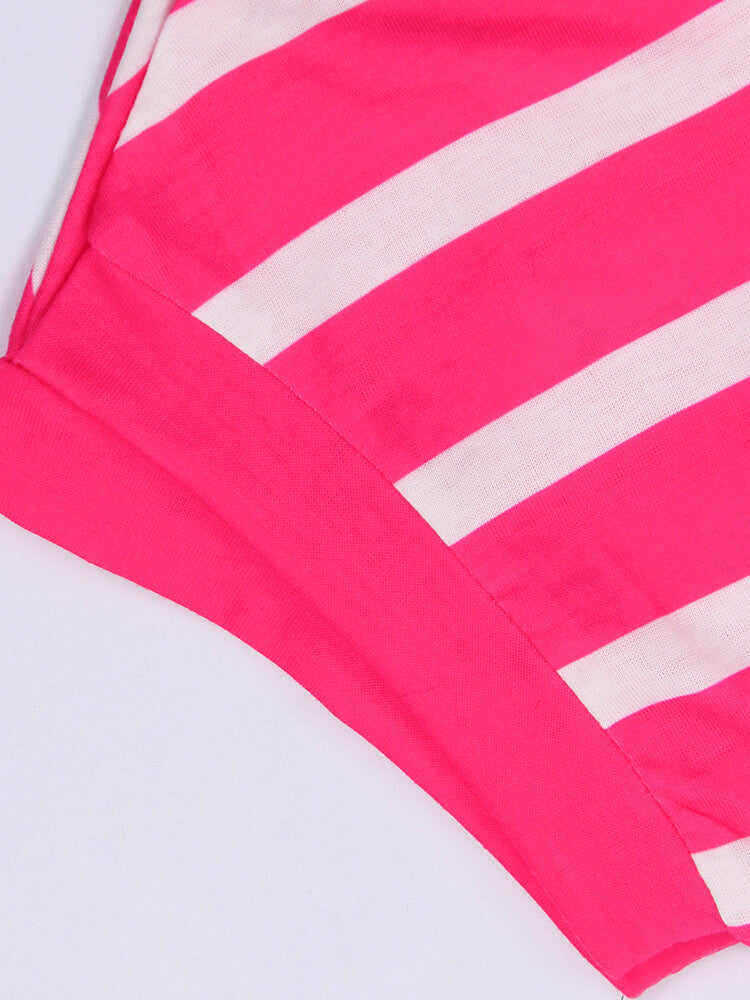 Vestidos largos con bolsillo a rayas y cuello redondo de manga corta 